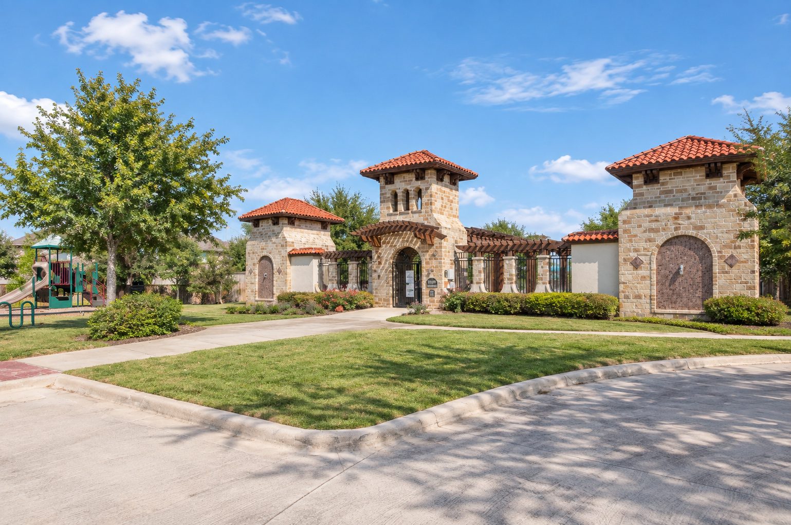 Gated entrance to the Trails of Fossil Creek community pool and clubhouse